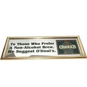 O'Doul's 1992 Non Alcoholic Brew Mirrored Metal Framed 25" X 7.5" Sign